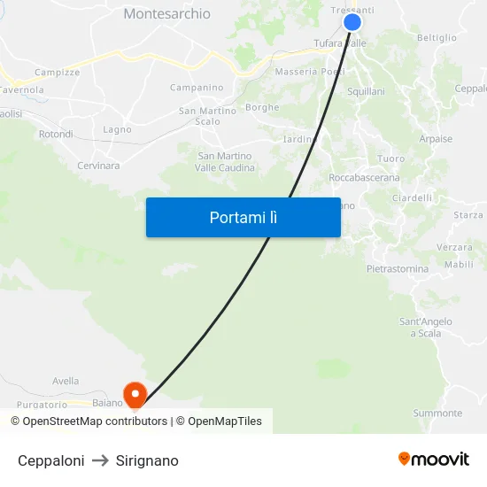 Ceppaloni to Sirignano map