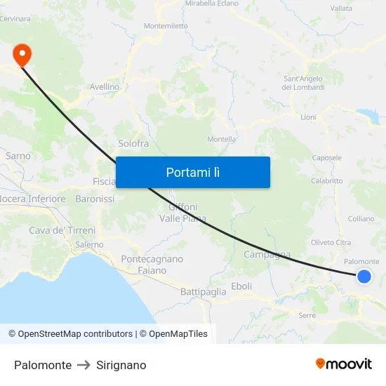 Palomonte to Sirignano map