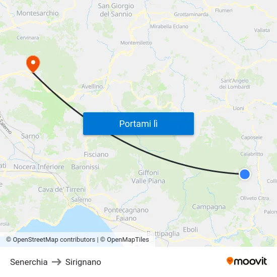 Senerchia to Sirignano map