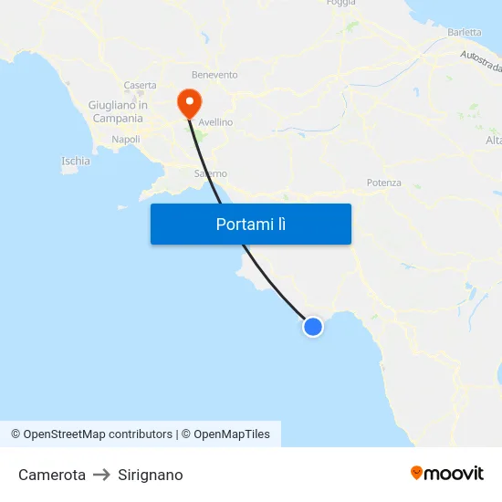 Camerota to Sirignano map