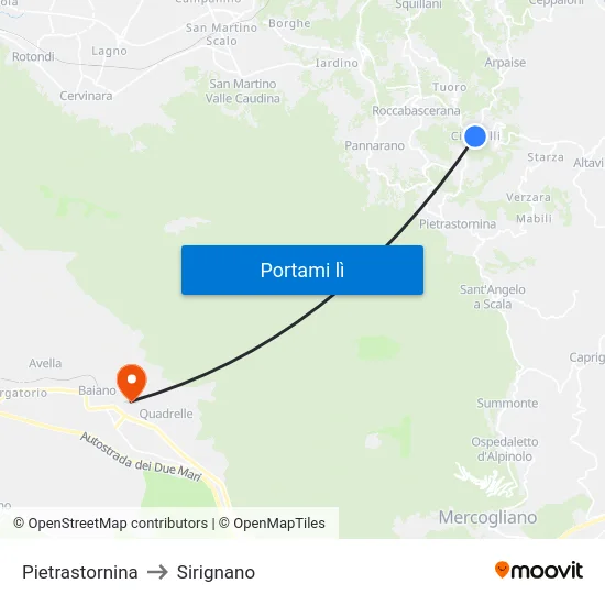 Pietrastornina to Sirignano map