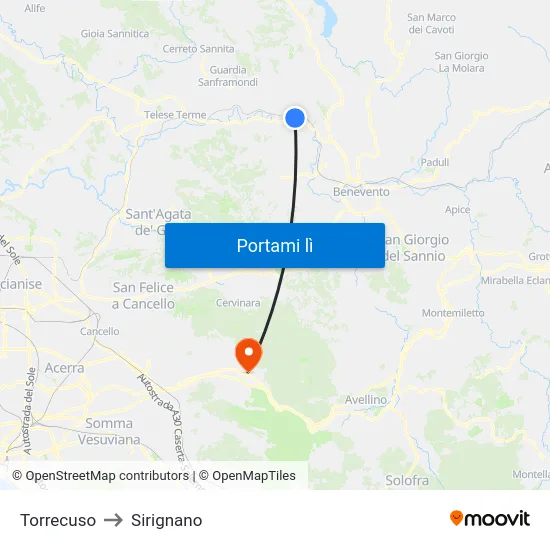 Torrecuso to Sirignano map