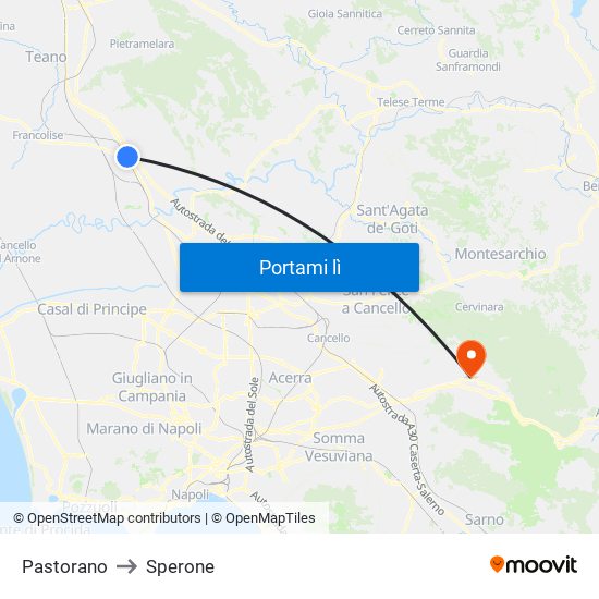 Pastorano to Sperone map