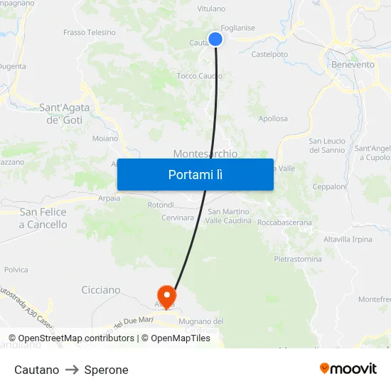 Cautano to Sperone map