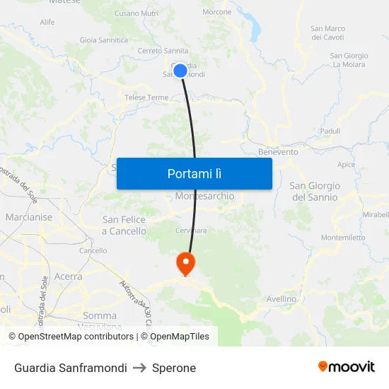 Guardia Sanframondi to Sperone map