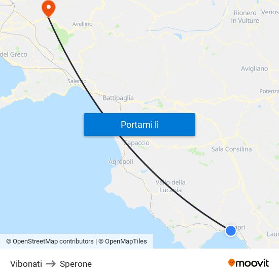 Vibonati to Sperone map