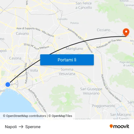 Napoli to Sperone map