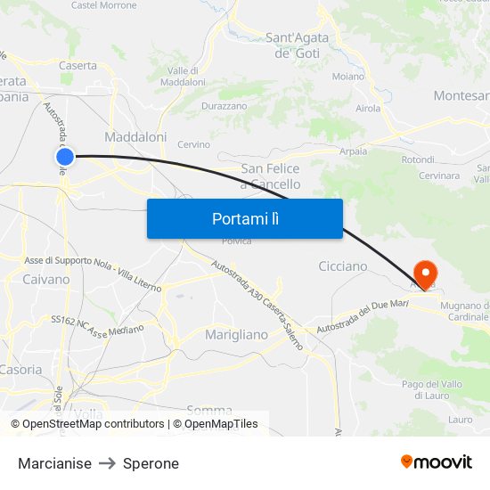 Marcianise to Sperone map