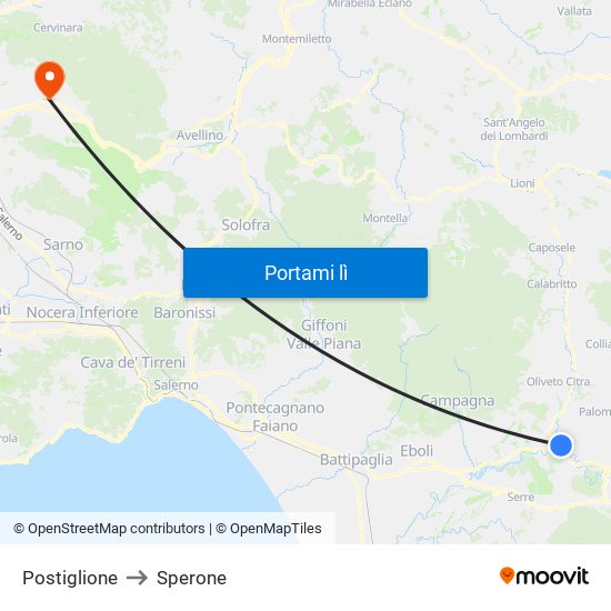 Postiglione to Sperone map