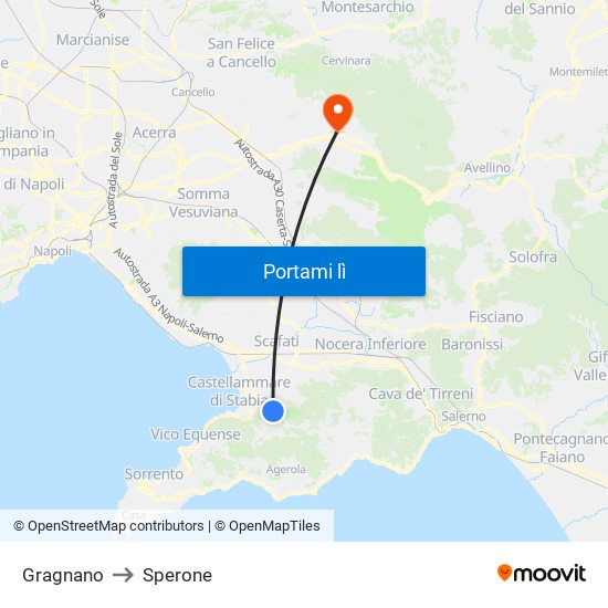 Gragnano to Sperone map