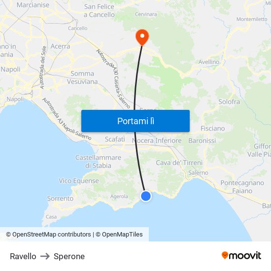 Ravello to Sperone map