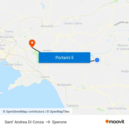 Sant' Andrea Di Conza to Sperone map