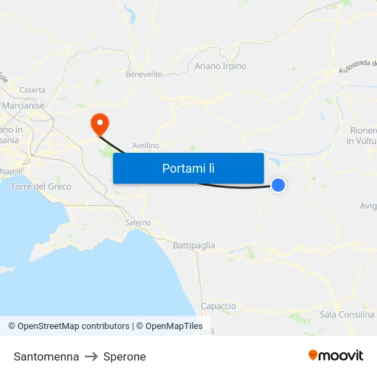 Santomenna to Sperone map
