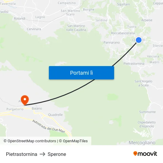 Pietrastornina to Sperone map