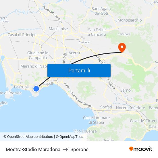 Mostra-Stadio Maradona to Sperone map