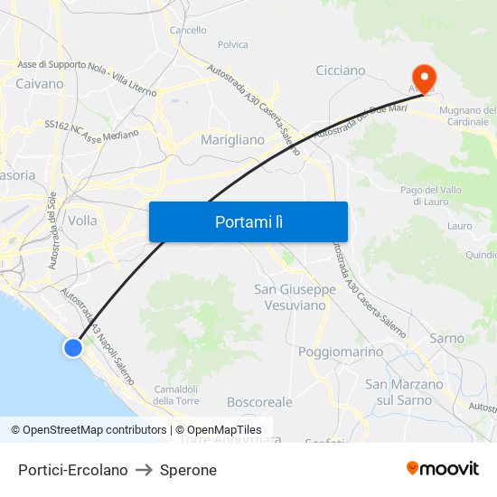 Portici-Ercolano to Sperone map