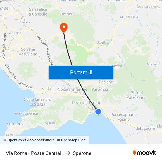 Via Roma - Poste Centrali to Sperone map