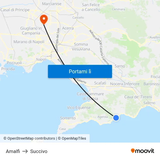 Amalfi to Succivo map