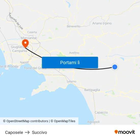Caposele to Succivo map