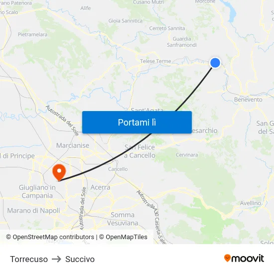 Torrecuso to Succivo map