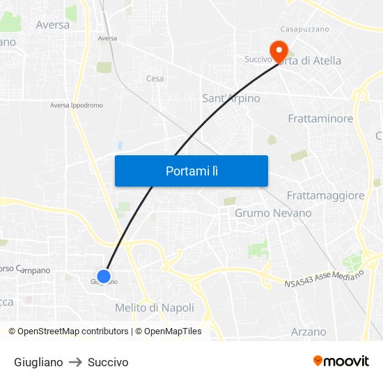 Giugliano to Succivo map