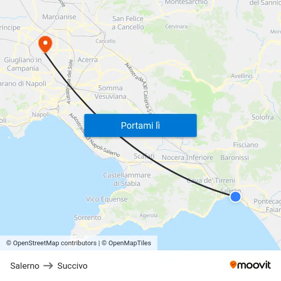 Salerno to Succivo map