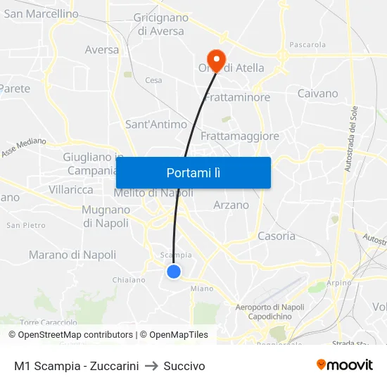 M1 Scampia - Zuccarini to Succivo map