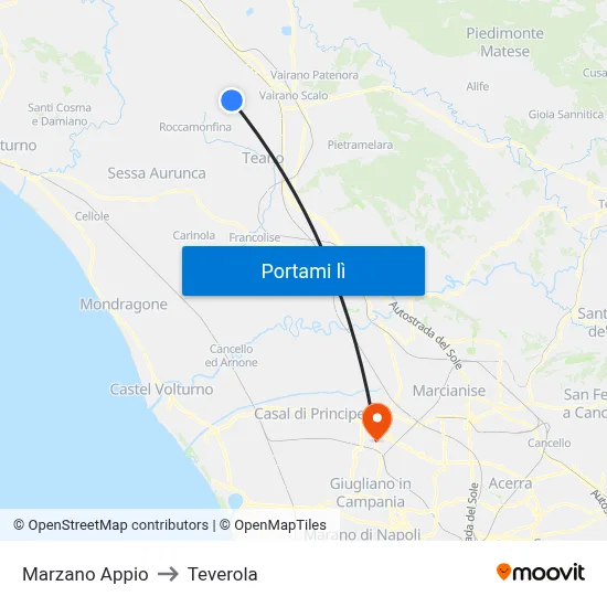 Marzano Appio to Teverola map