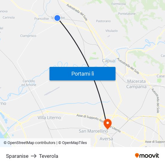 Sparanise to Teverola map