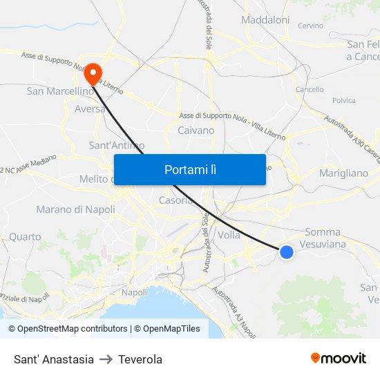 Sant' Anastasia to Teverola map