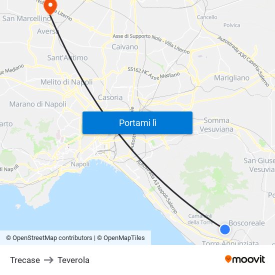 Trecase to Teverola map