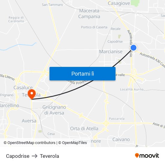 Capodrise to Teverola map