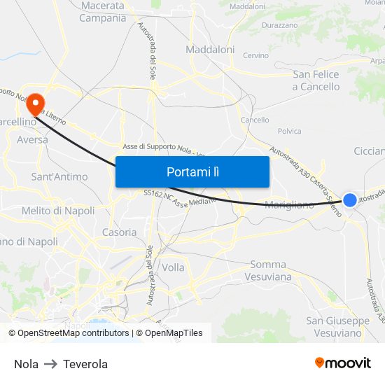 Nola to Teverola map