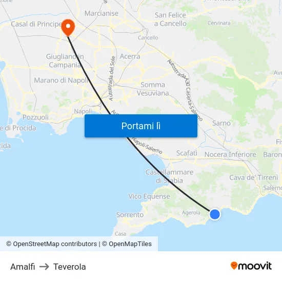 Amalfi to Teverola map