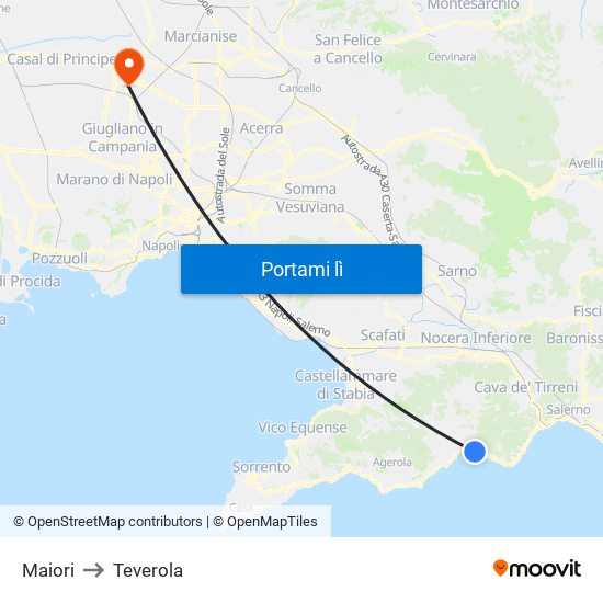 Maiori to Teverola map