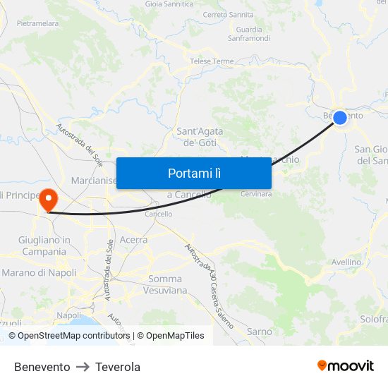 Benevento to Teverola map