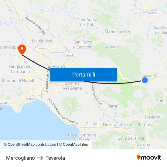 Mercogliano to Teverola map