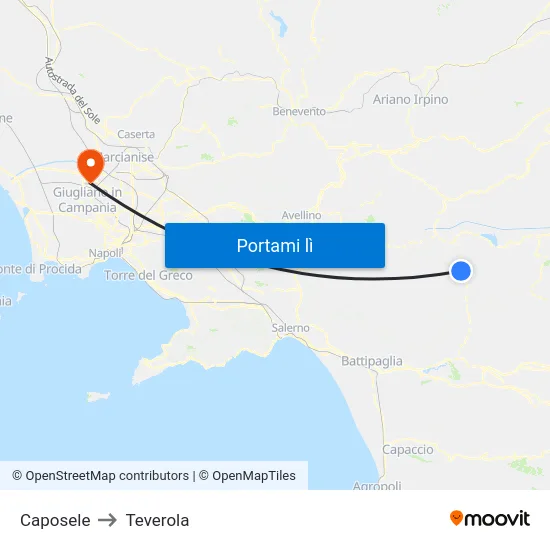 Caposele to Teverola map