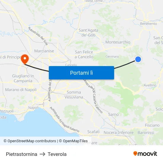 Pietrastornina to Teverola map