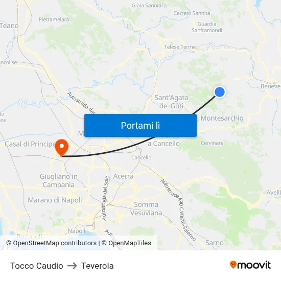 Tocco Caudio to Teverola map