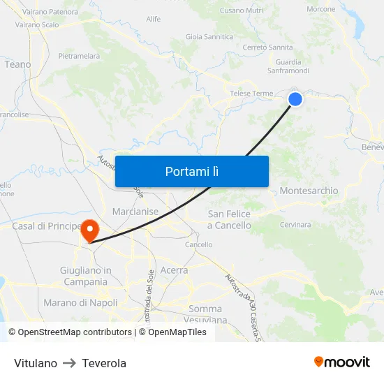 Vitulano to Teverola map