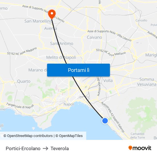Portici-Ercolano to Teverola map