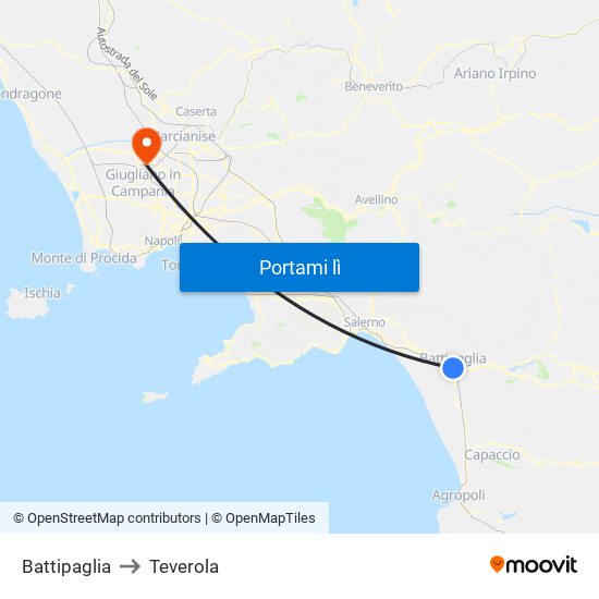 Battipaglia to Teverola map