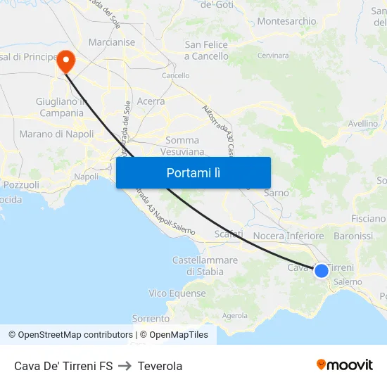 Cava De' Tirreni FS to Teverola map