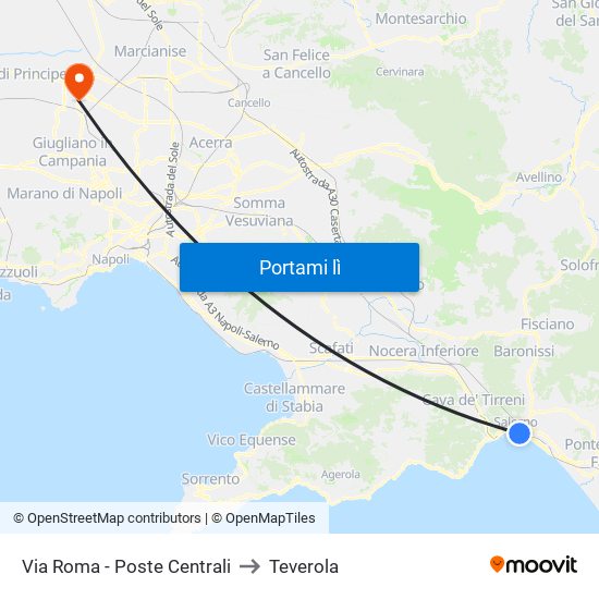 Via Roma - Poste Centrali to Teverola map