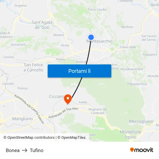 Bonea to Tufino map
