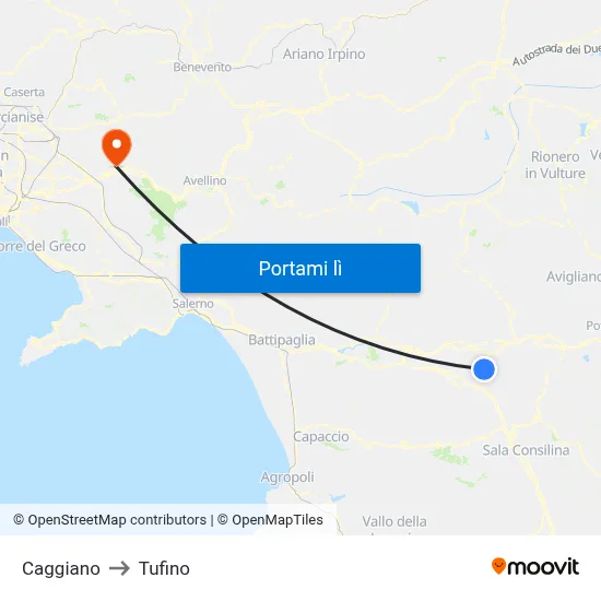 Caggiano to Tufino map