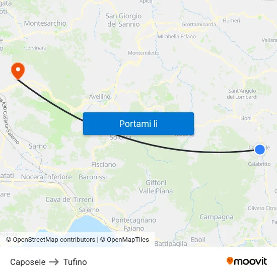 Caposele to Tufino map