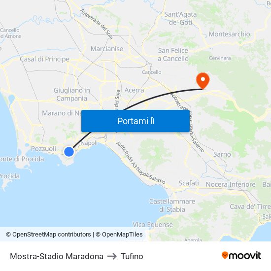 Mostra-Stadio Maradona to Tufino map