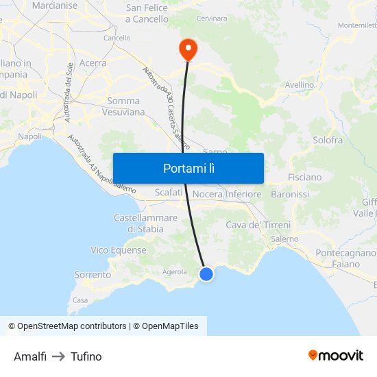 Amalfi to Tufino map